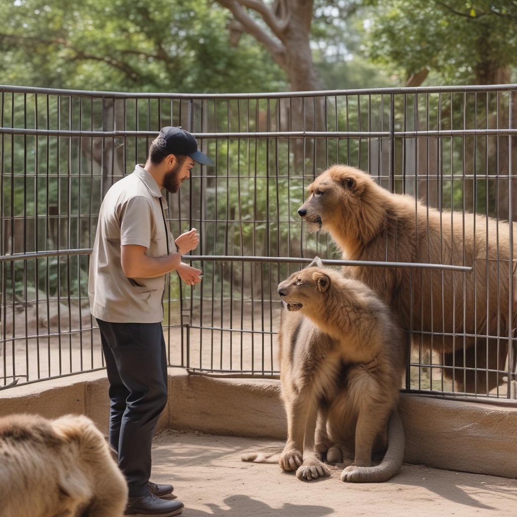 Zoo caretaker interacting with animals